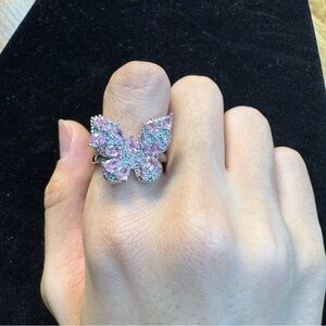 Elegant Butterfly Ring with Pink and Silver Accents